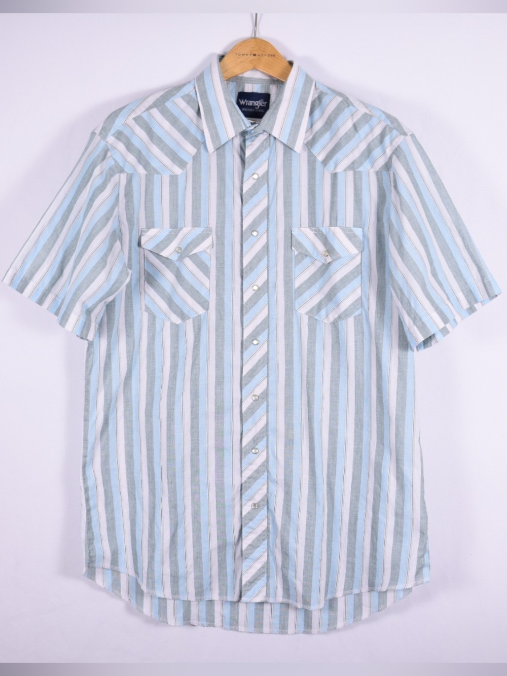 Wrangler Western 16.5 Tall Long Blue Striped Pearl Snap Cowboy Shirt
